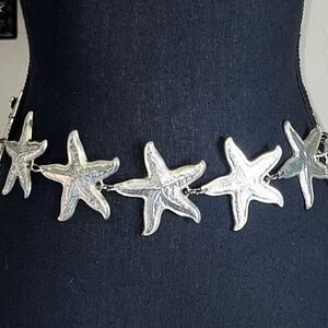 ESCADA Women’s Silver Tone Vintage Distressed Starfish Chainlink Belt